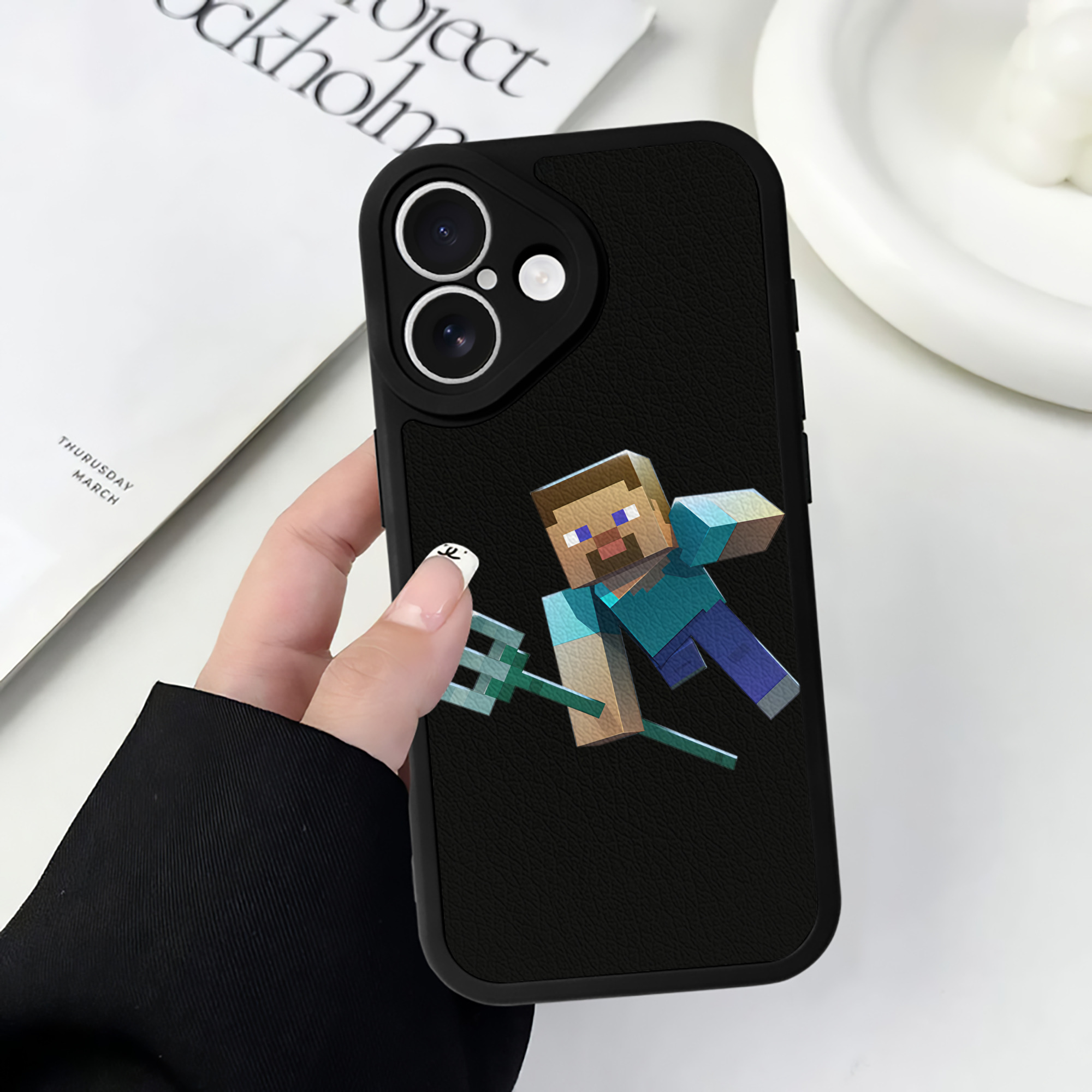 （画像用） マインクラフト ブロックの世界 Minecraft MC Block world 【iPhone 16シリーズ対応】シリコンスマホケース（レザー調） 材質：シリコン